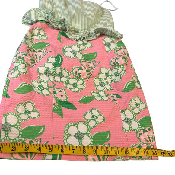 Adorable Lilly Pulitzer Strapless Seersucker Green and Pink Dress - Size 00 - Picture 9 of 16